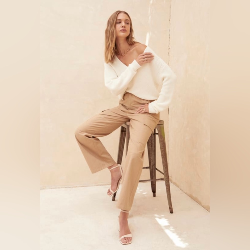 Tan High Rise Wide Leg Cargo Pants